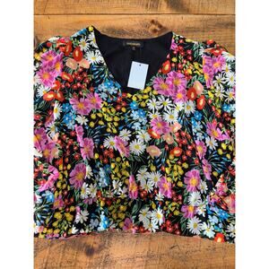 NWT Womens Sugarlips Curve‎ Floral Multicolor Long Sleeve V-Neck Blouse Size 3X